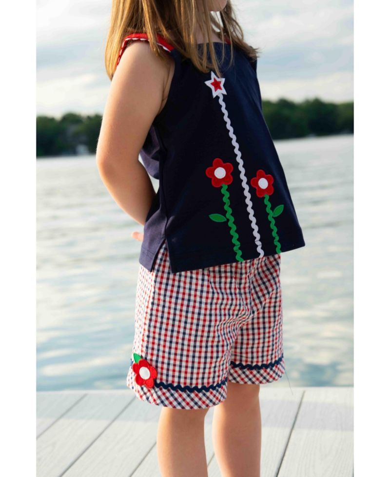 Little Girl Knit Top With Ric Rac, Flowers and Star