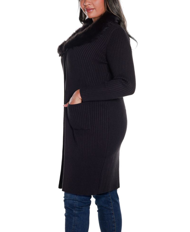 Black Label Plus Size Ribbed Collar Duster Cardigan Sweater