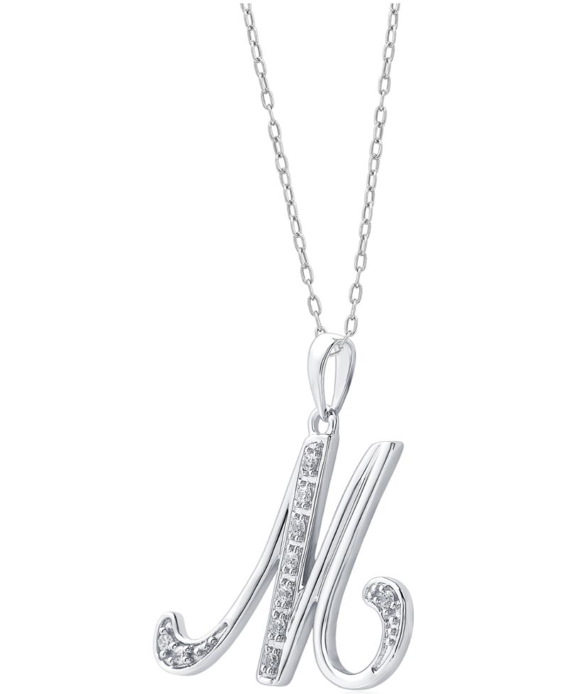 Diamond M Initial 18" Pendant Necklace (1/10 ct. t.w.) in Sterling Silver