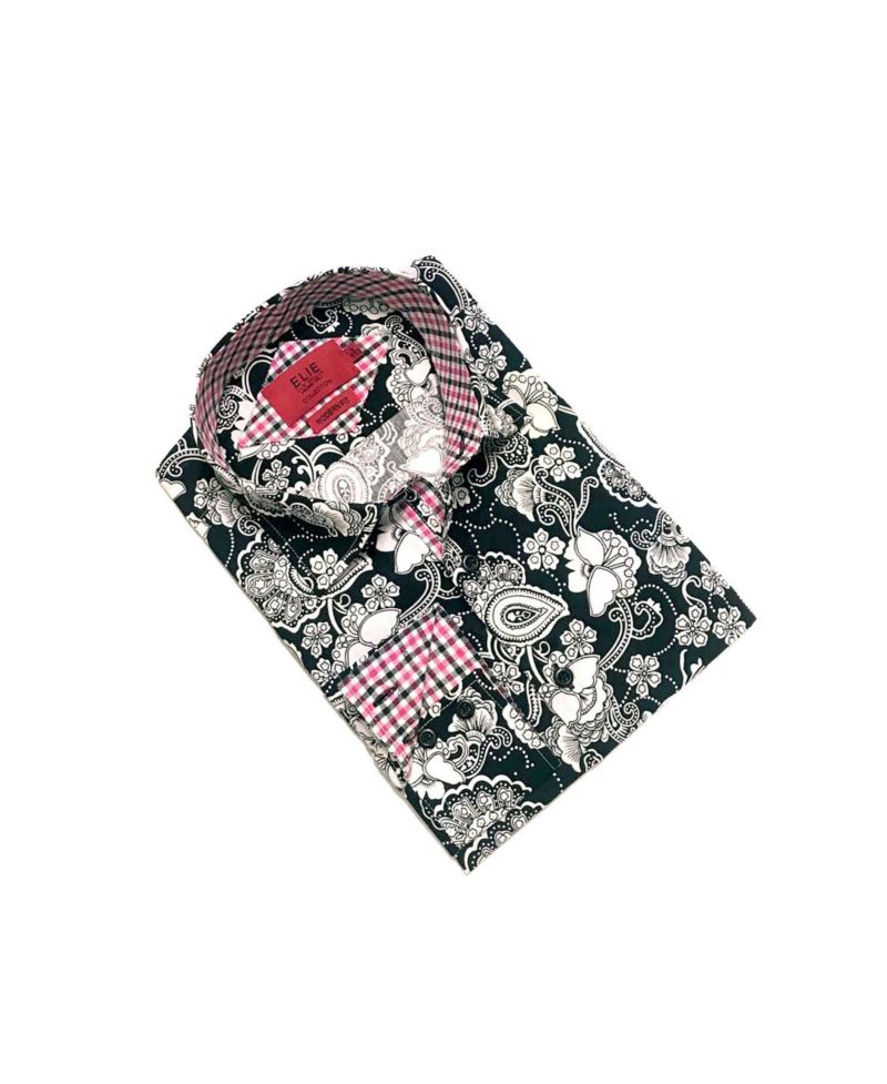 Big Boys Black Slim Fit Paisley Dress Shirt