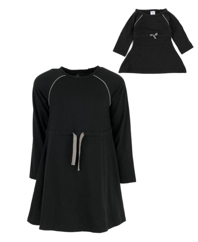 Girls Matching Girl & Doll Drawstring Cinch-Waist Long Sleeve Dress