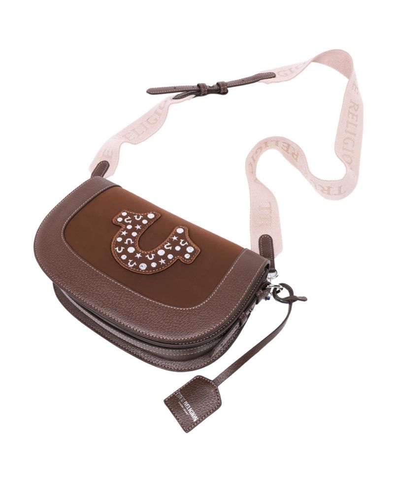 Studded Horseshoe Suede Flap Crossbody