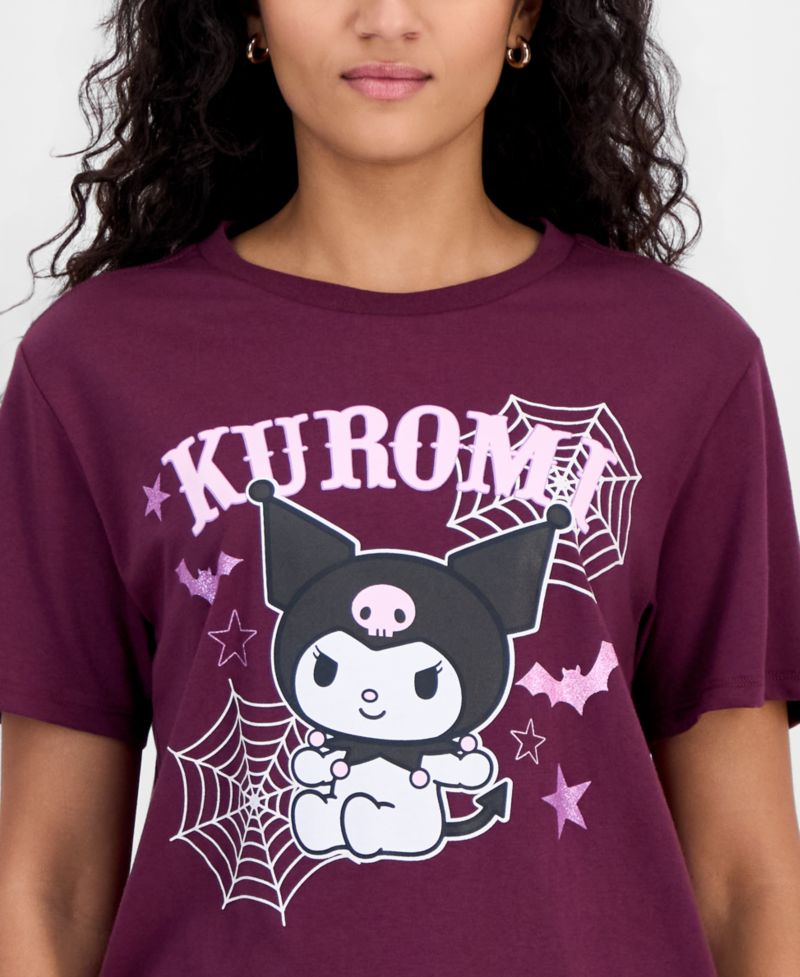 Juniors' Kuromi Spiderweb Graphic-Print T-Shirt