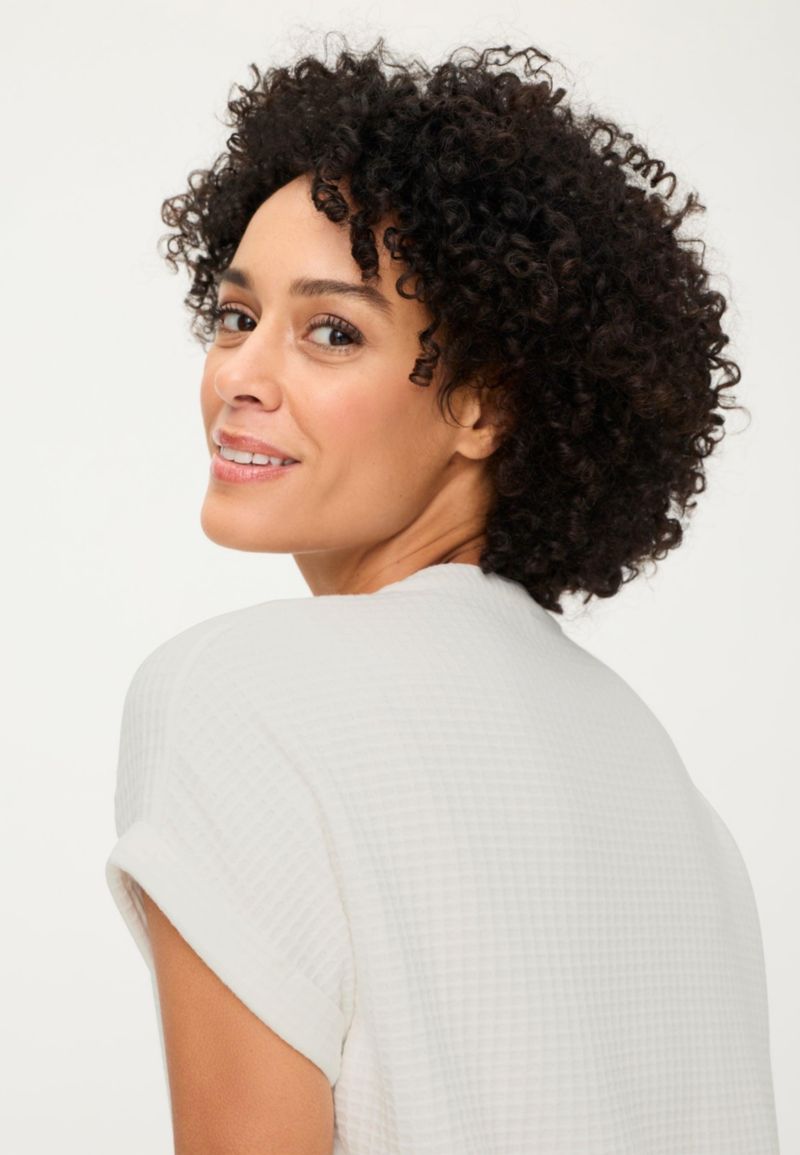 Women's waffle Knit Button Front T-Shirt