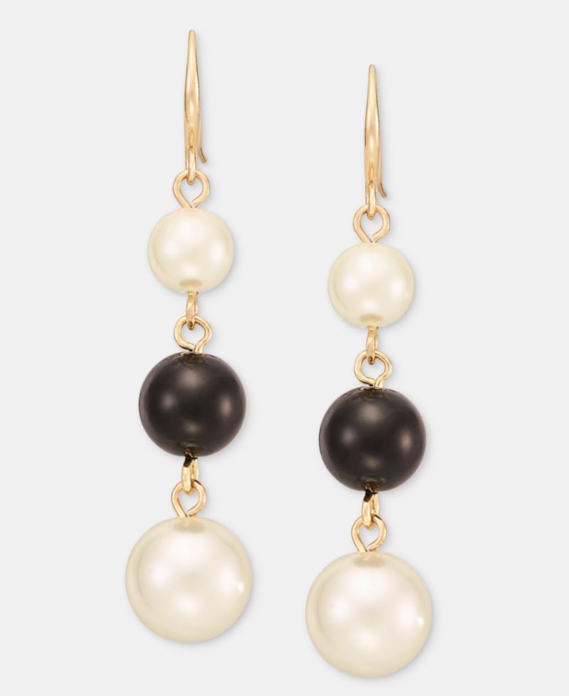 Glass and Faux Pearl Linear Drop Earrings
