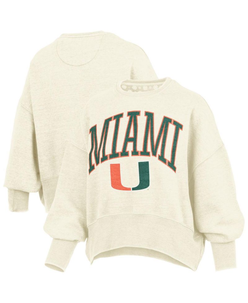 Women's Natural Miami Hurricanes Oversized Waist-Length Crewneck Sweatshirt