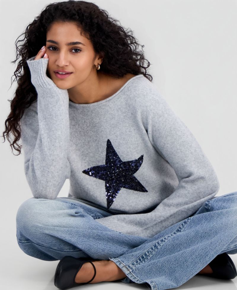 Juniors' Sequin Star Slouchy Sweater