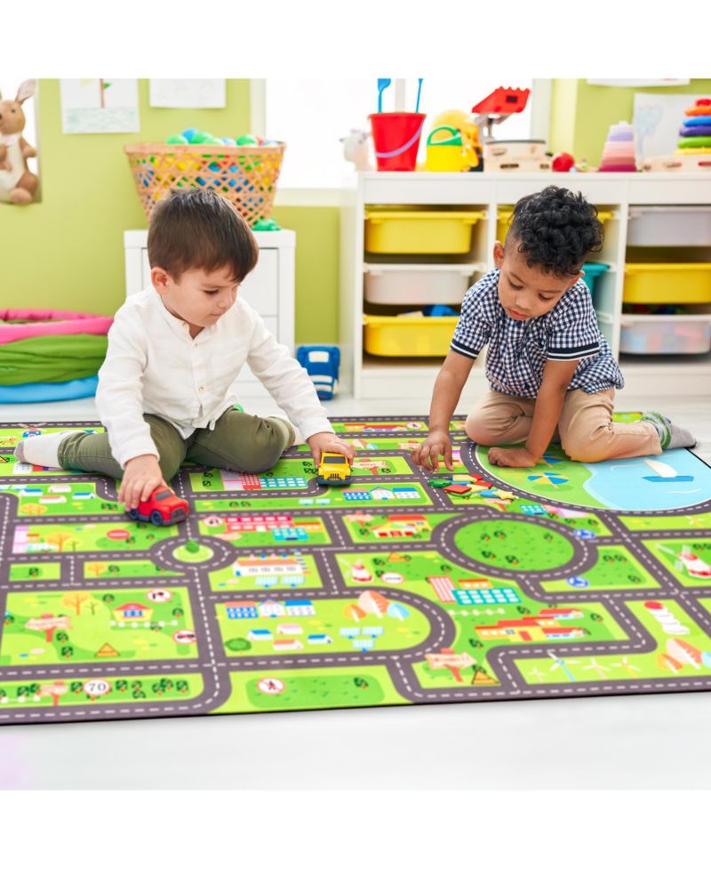 60"x79" City Roads Themed Washable Rug for Kids - For playrooms, classrooms, and bedrooms