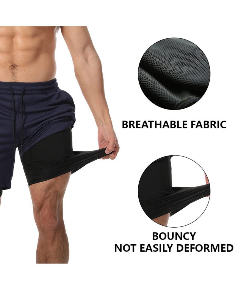 Men's 2 In 1 Workout Running Shorts 7 Inch Lightweight Athletic Gym With Liner Pockets