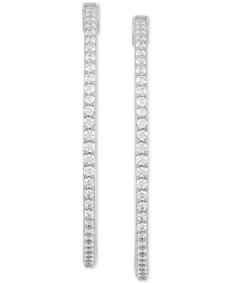 Diamond Medium Skinny Hoop Earrings (1 ct. t.w.) in Sterling Silver