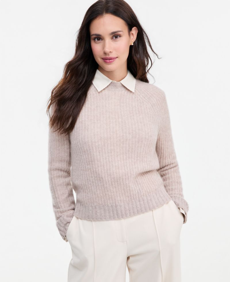 Plus Size 100% Cashmere Shaker Stitch Crewneck Sweater