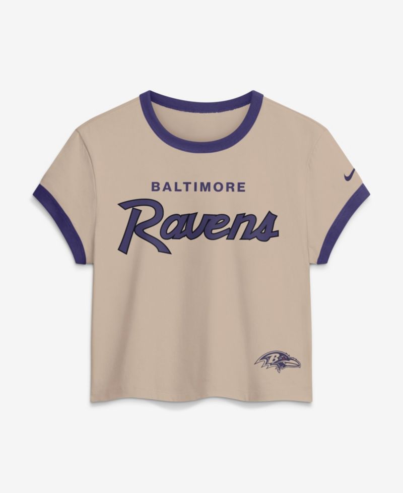 Women's Cream Baltimore Ravens Rewind Ringer Mod Cropped T-Shirt