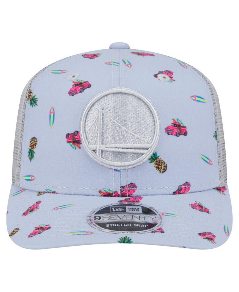 Men's Light Blue/Gray Golden State Warriors Adventure Aloha Pattern 9SEVENTY Stretch Snap Hat