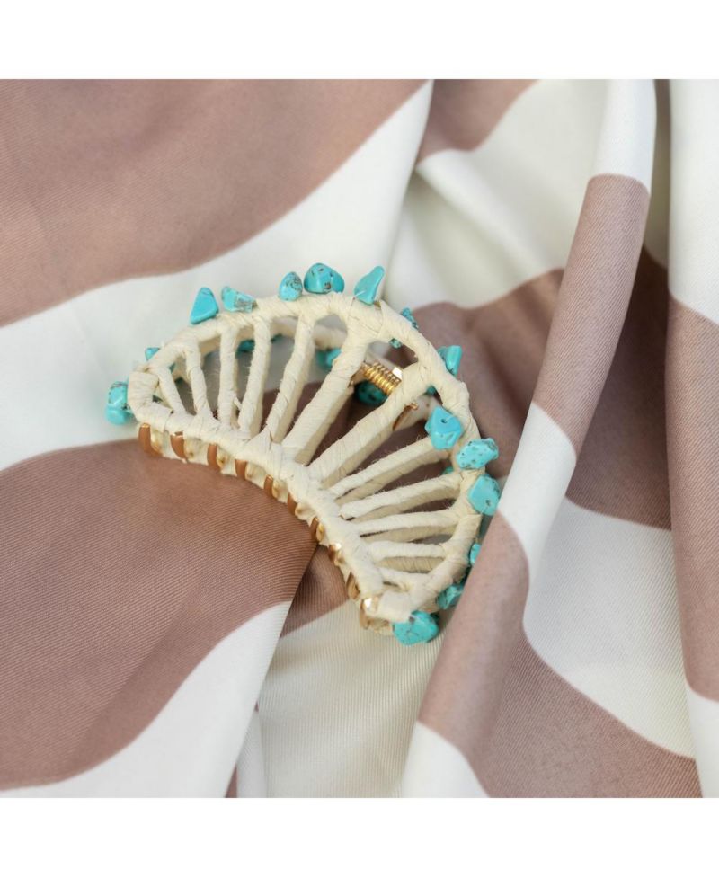 Women's Raffia Seashell Hair Claw Clip - Teal