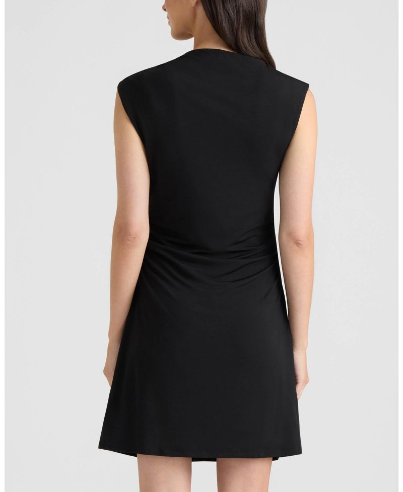 Women's Asymmetrical Neckline with Metallic Trim Sleeveless Mini Dress