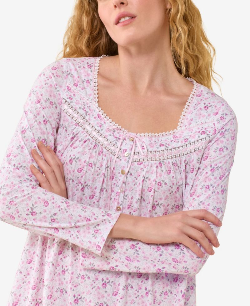 Women's Long-Sleeve Floral-Print Short Nightgown