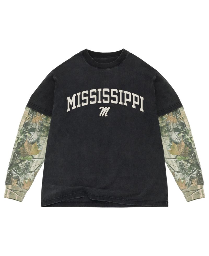 Men's Black/Camo Ole Miss Rebels Back Bay Twofer Heavyweight Long Sleeve T-Shirt