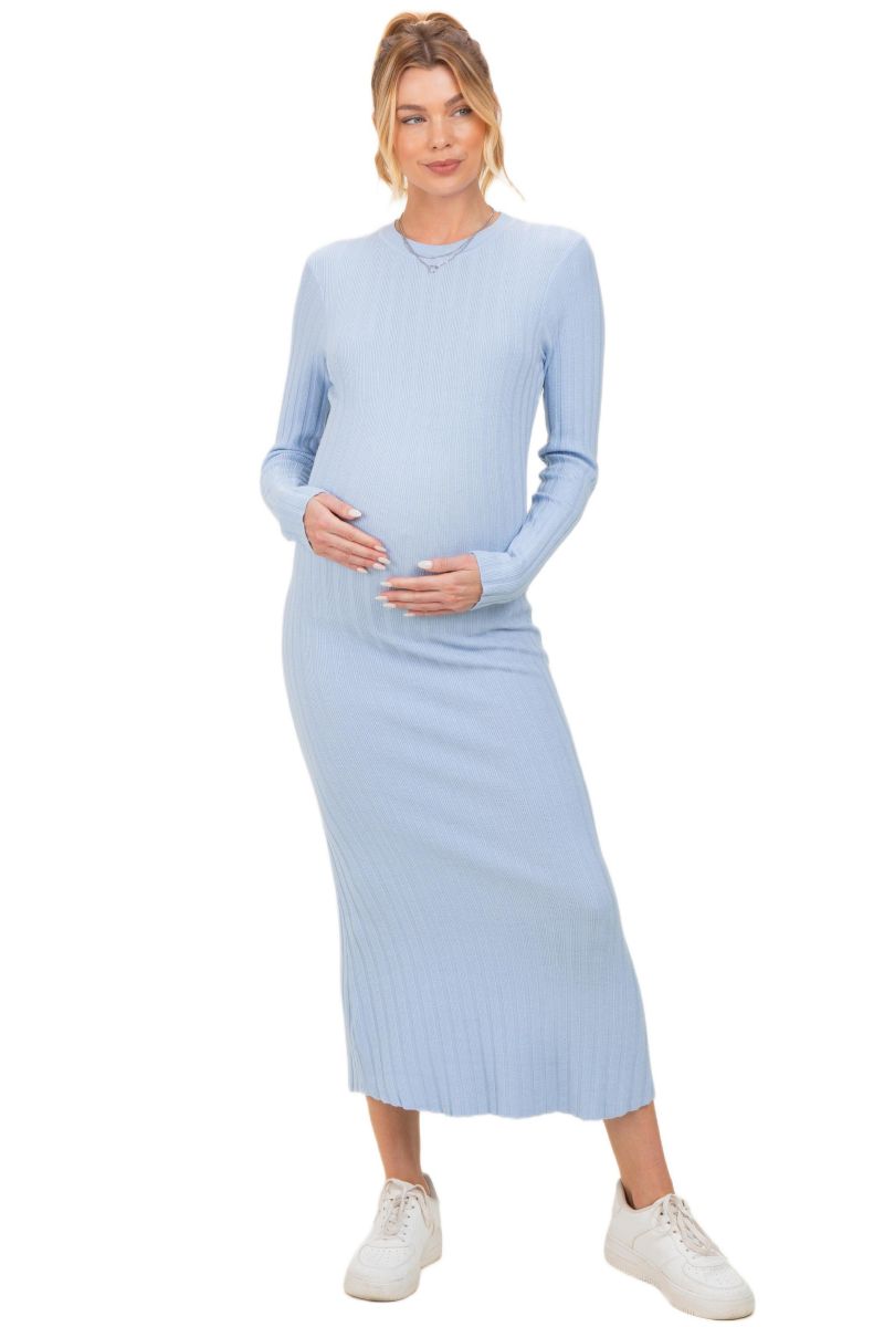 Women's Purple Ribbed Knit Fitted Midi Sweater Dress