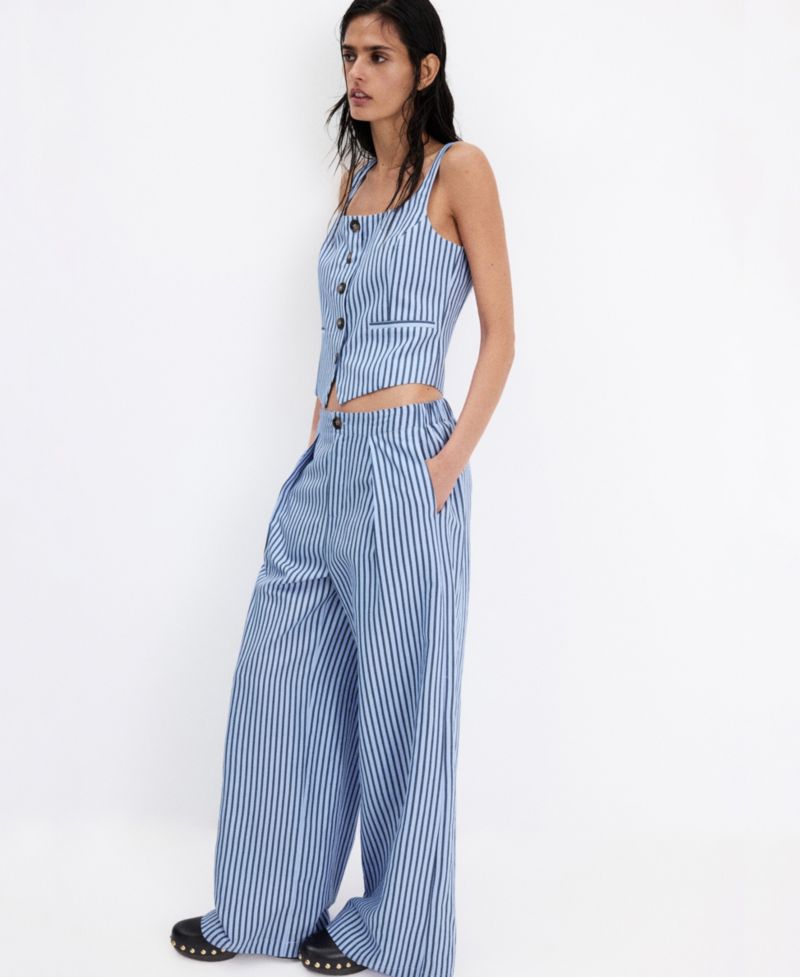 Women's Striped Sleeveless Button Vest