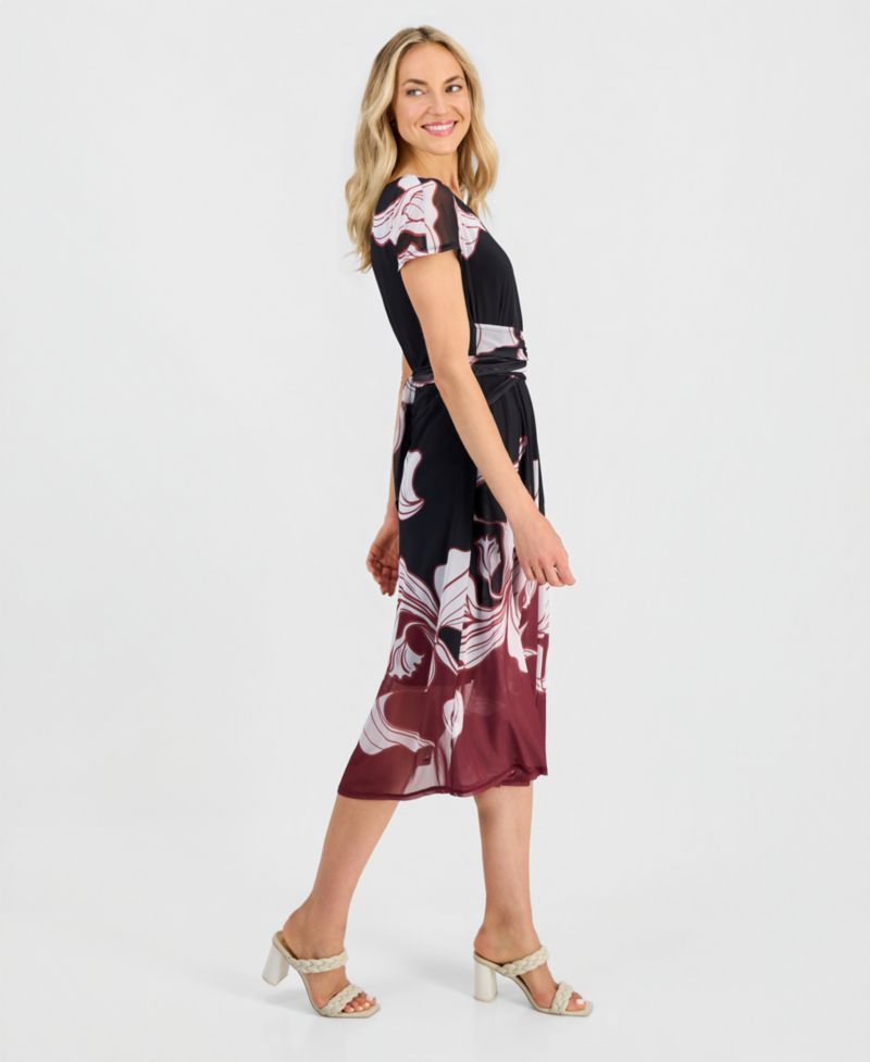 Women's Printed Mesh Midi Dress
