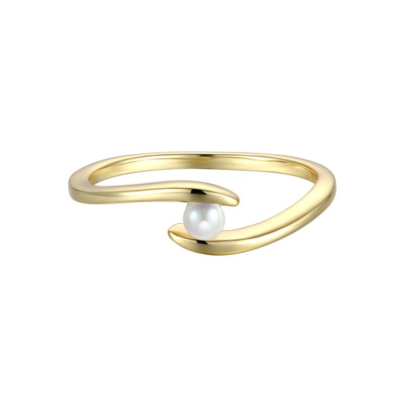 Minimalist 14K Gold Plated Dainty Pearl Elegant Slim Band Ring