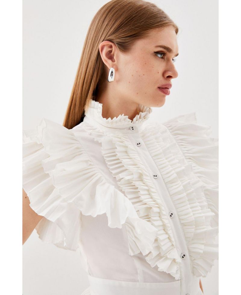 Women's Sleeveless Pleated Ruffle Blouse