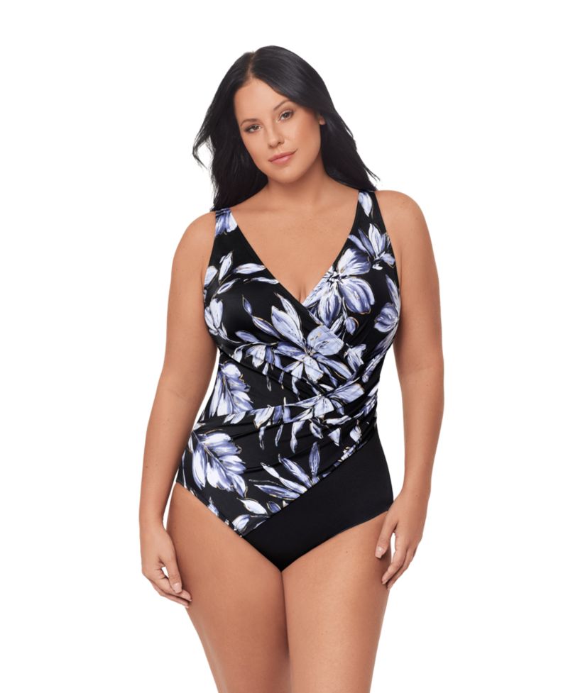 Women's Plus Must Haves Oceanus Tummy Control One Piece Swimsuit