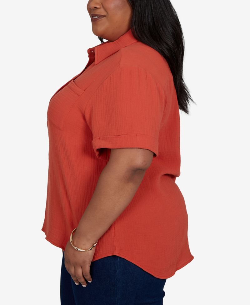 Plus Size Solid Henley Popover Top