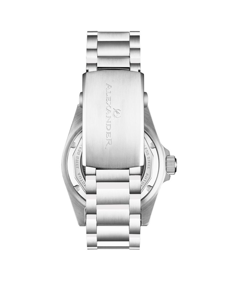 Vathos3 Men's Swiss Made Diver Watch 43mm Silver Tone Stainless Steel Case Black Dial Rotating Bezel Sapphire Crystal 200M Water Resistant