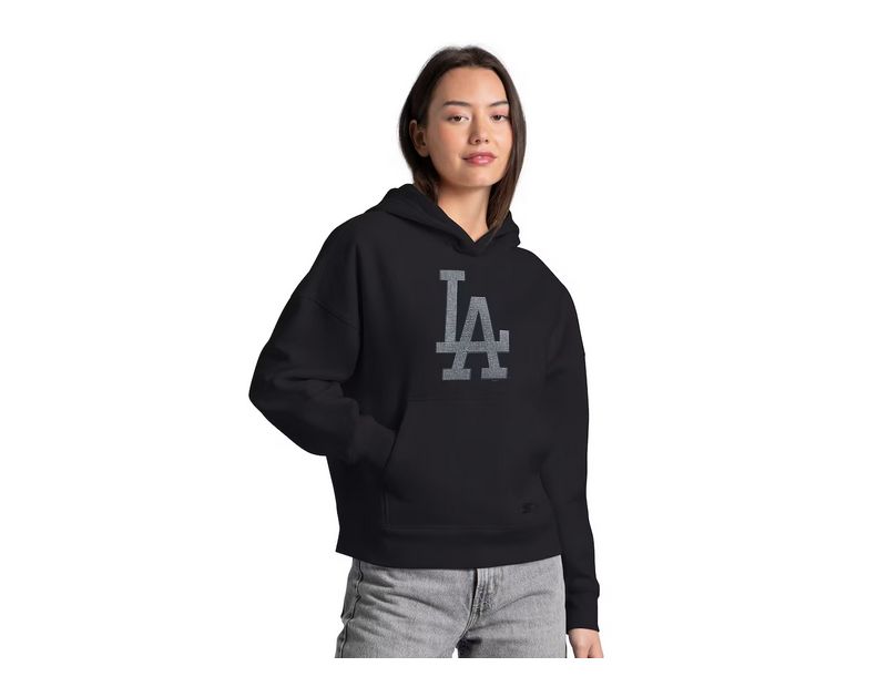 Women's Black Los Angeles Dodgers Fleece Rhinestone Hoodie