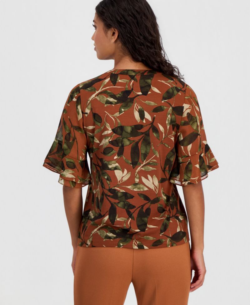 Petite Printed Ruffle-Sleeve Top