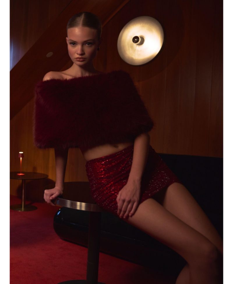 Women's Darla Burgundy Faux Fur Off-Shoulder Cropped Top