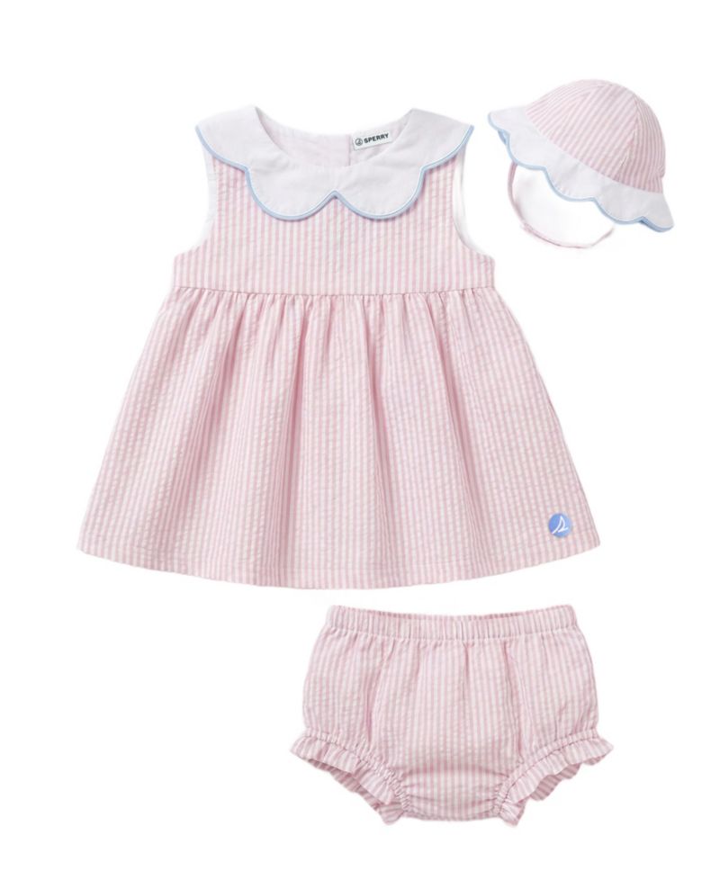Baby Girls' Striped Dress, Bloomers and Hat, 3-Piece Set