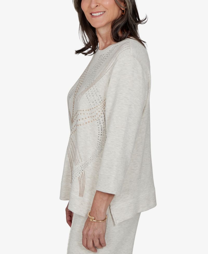 Petite 3/4-Sleeve Embellished Top