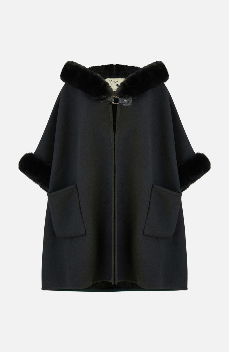 Women's Hooded Fur Cape Jacket