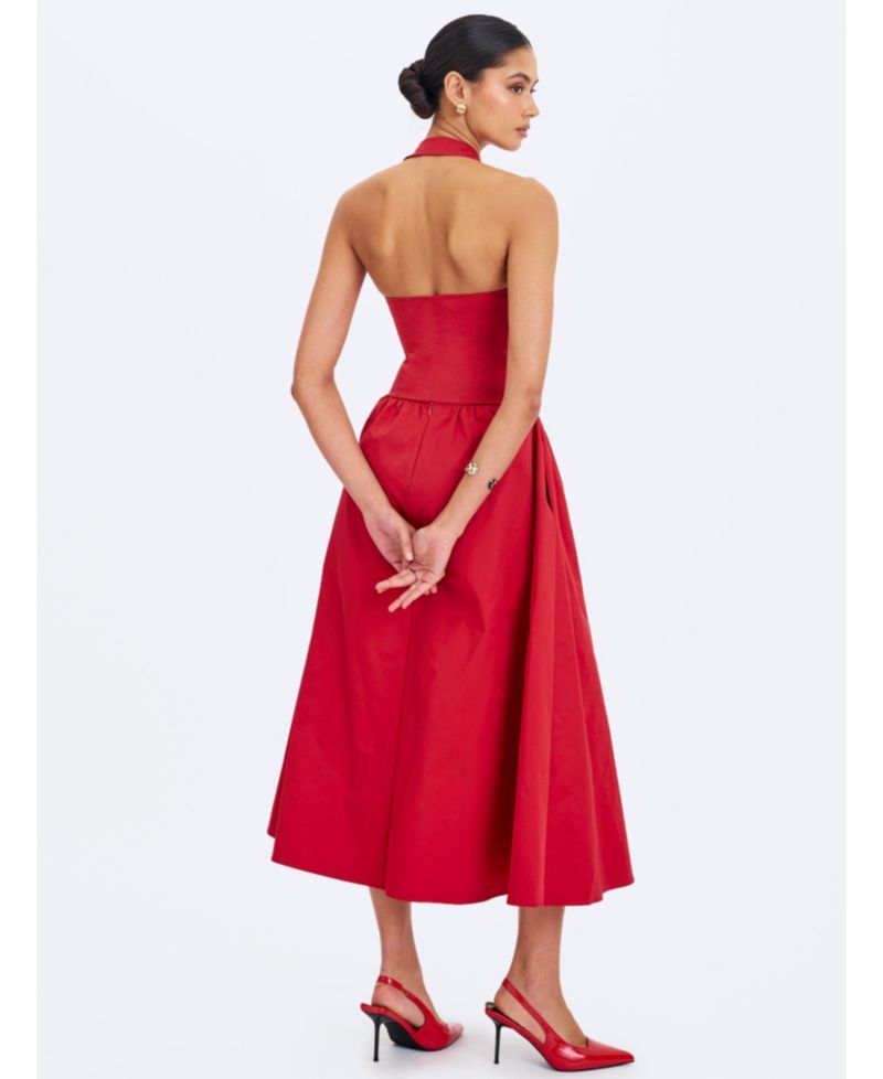 Women's Ursel Crimson Gathered A-Line Midi Skirt