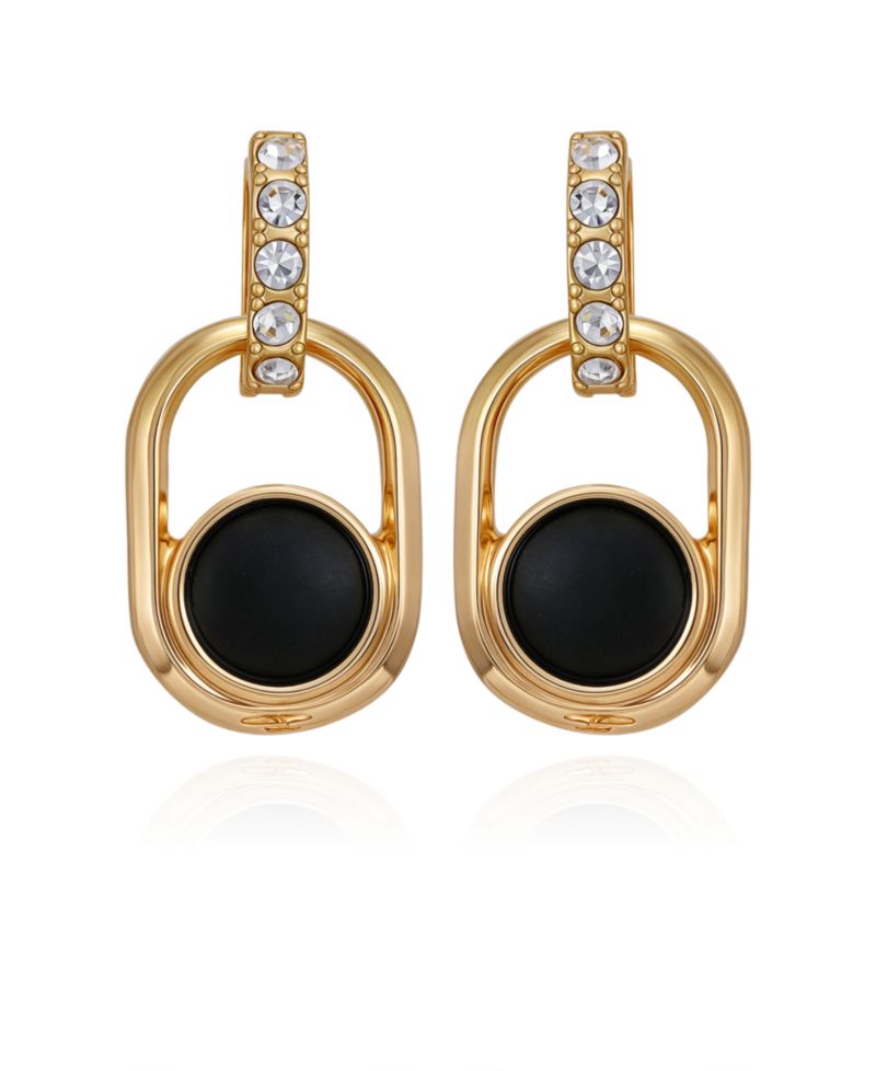Gold-Tone Black Stone Linear Drop Earrings