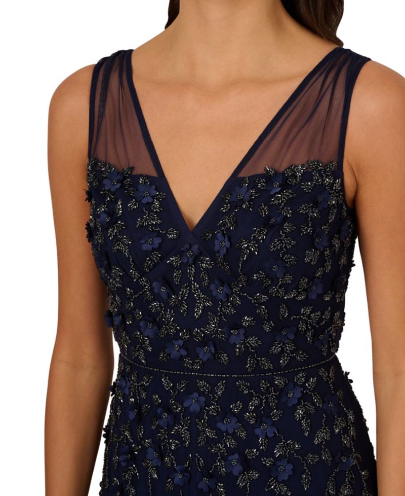 Women's V-Neck Beaded Sleeveless Gown