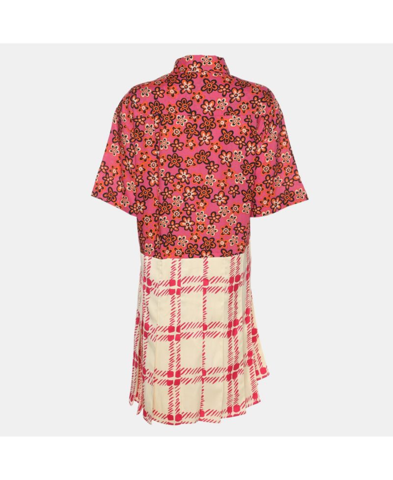 Women's Multicolor Lyocell And Linen Pleated Mini Dress