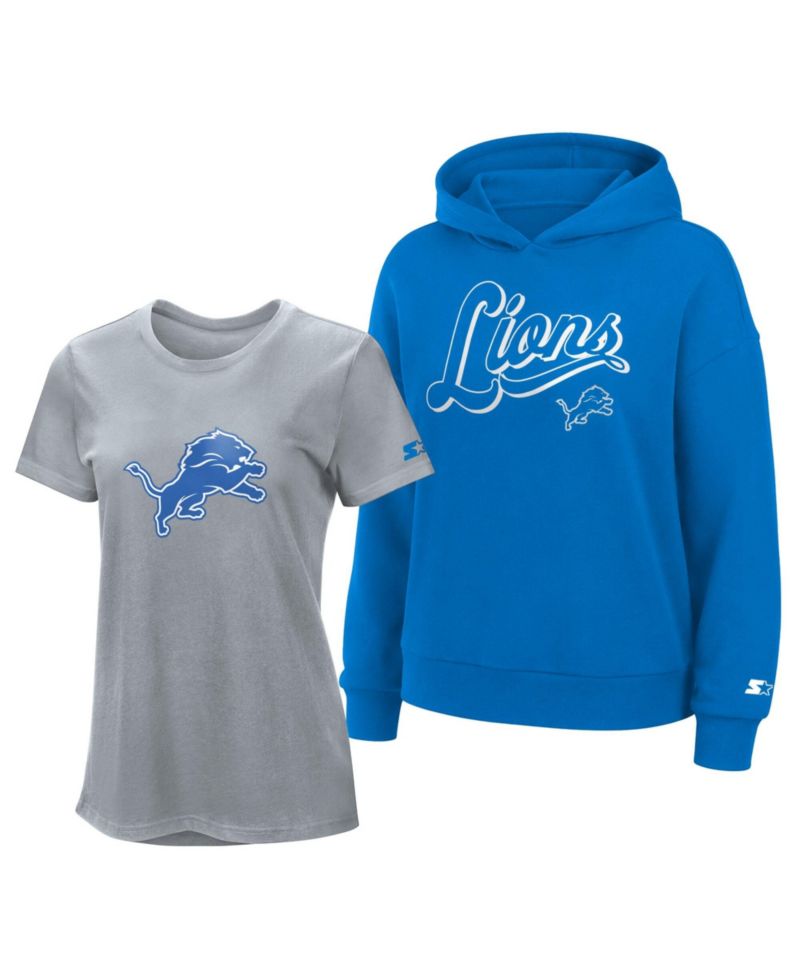 Women's Silver/Blue Detroit Lions Hoodie & T-Shirt Combo Pack