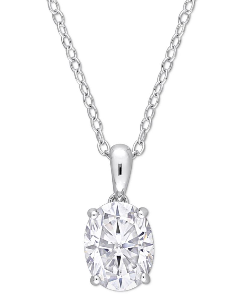 Moissanite Oval Solitaire 18" Pendant Necklace (2 ct. t.w.) in Sterling Silver