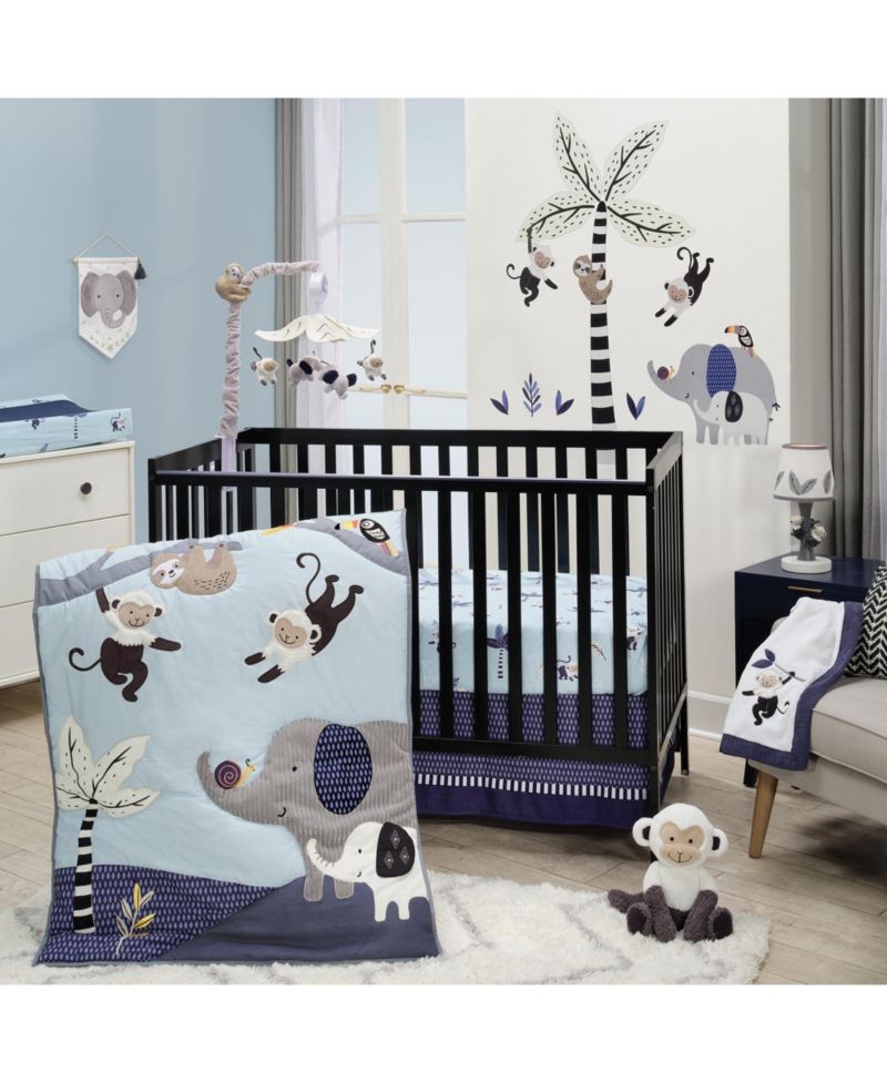 Lambs and Ivy Jungle Party Blue Monkey/Palm Tree Changing Pad Cover
