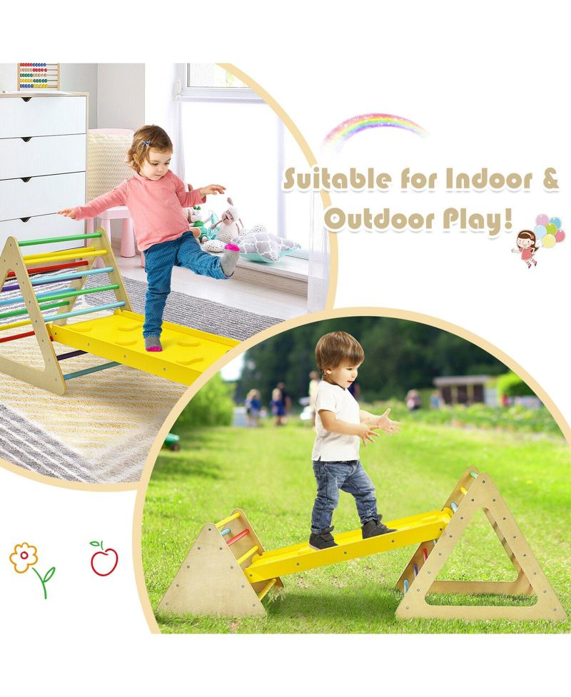 3-in-1 Wooden Triangle Ladders and Reversible Ramp, 3-Piece Set