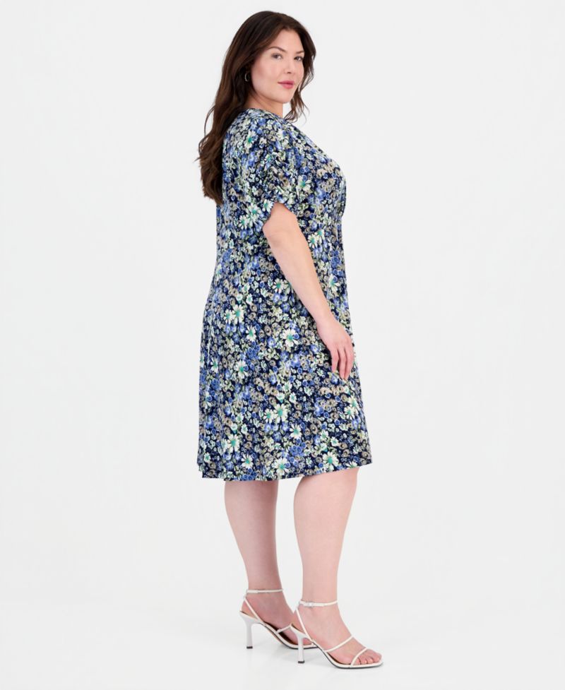 Plus Size Surplice-Neck Short-Sleeve Dress