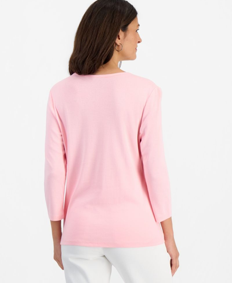 Petite V-Neck 3/4-Sleeve T-Shirt
