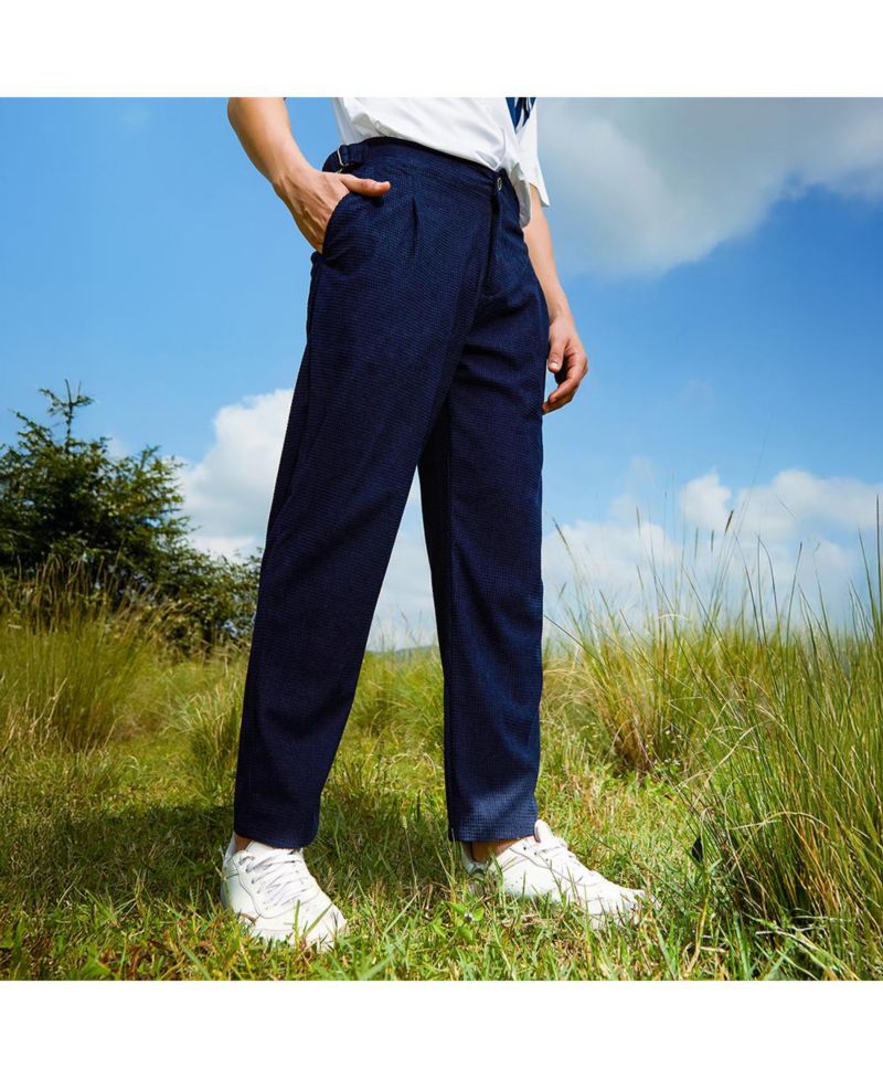 Men's Navy Blue Tailored Waffle Trousers
