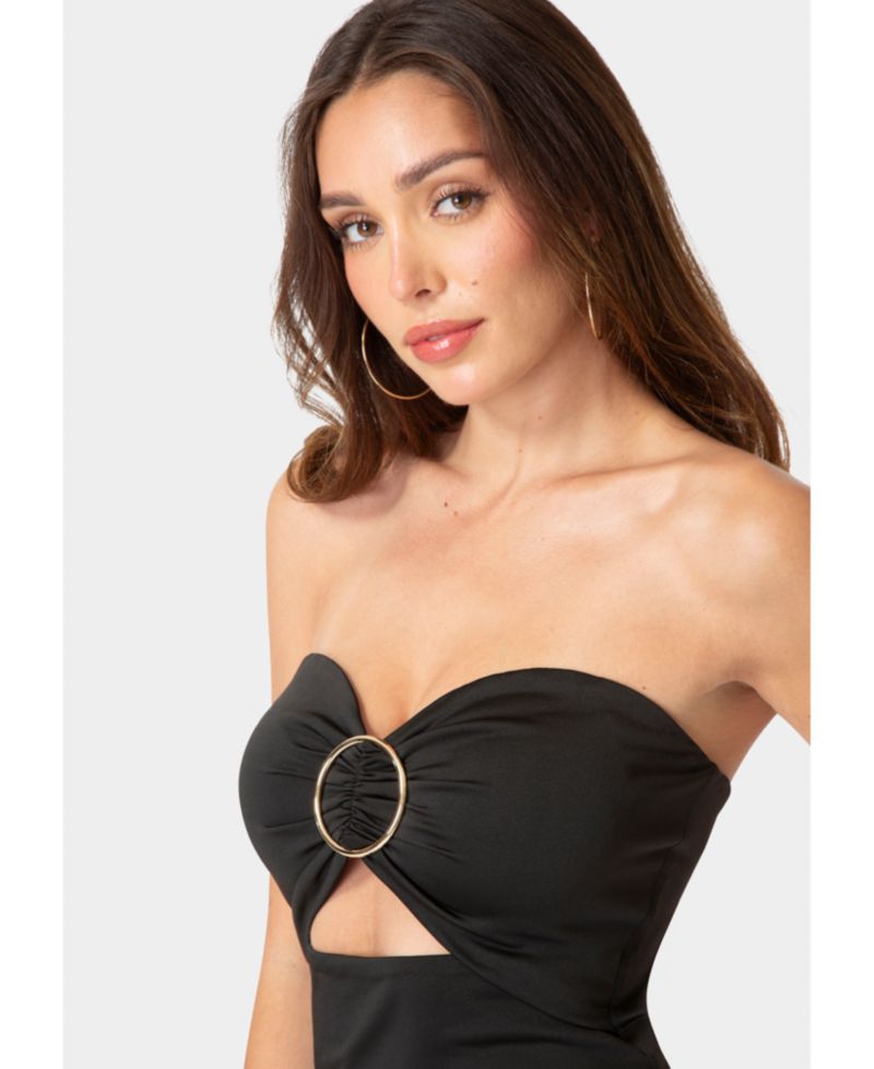 Women's Strapless Cutout Slim Midi Dress