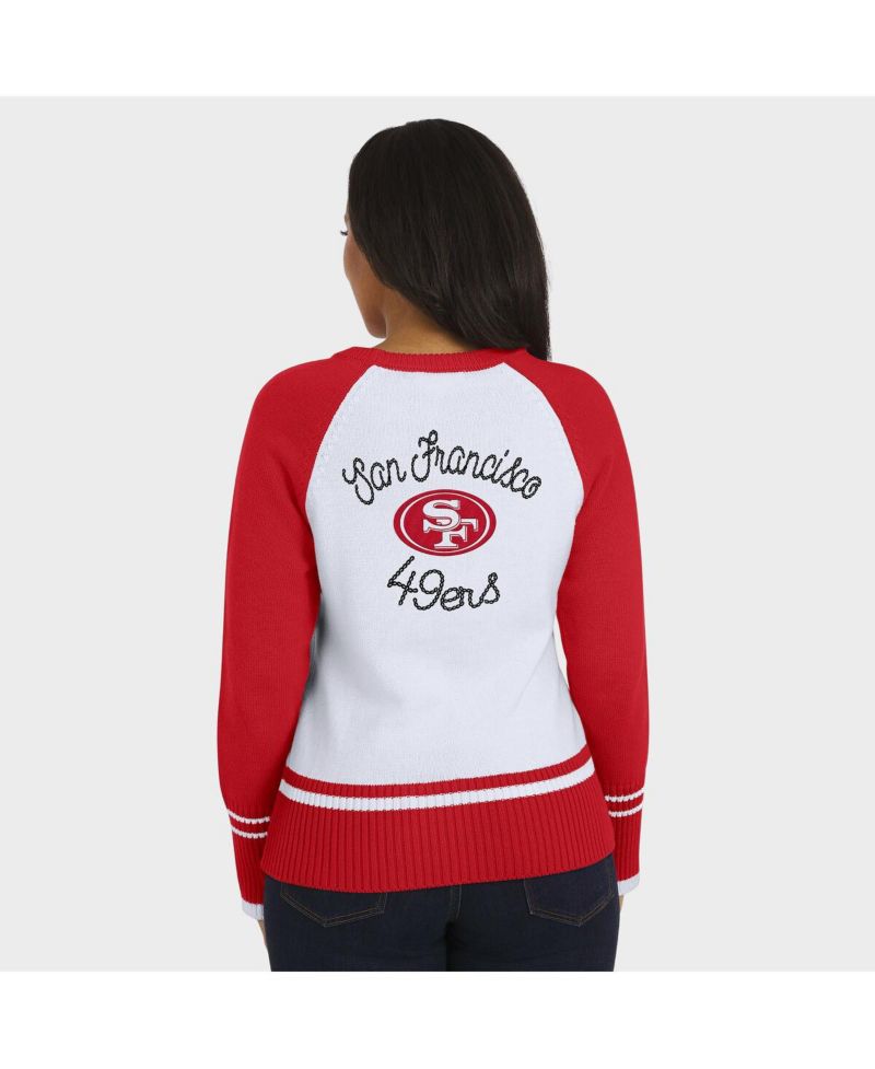 Women's White/Scarlet San Francisco 49ers Color Block Raglan Sweater