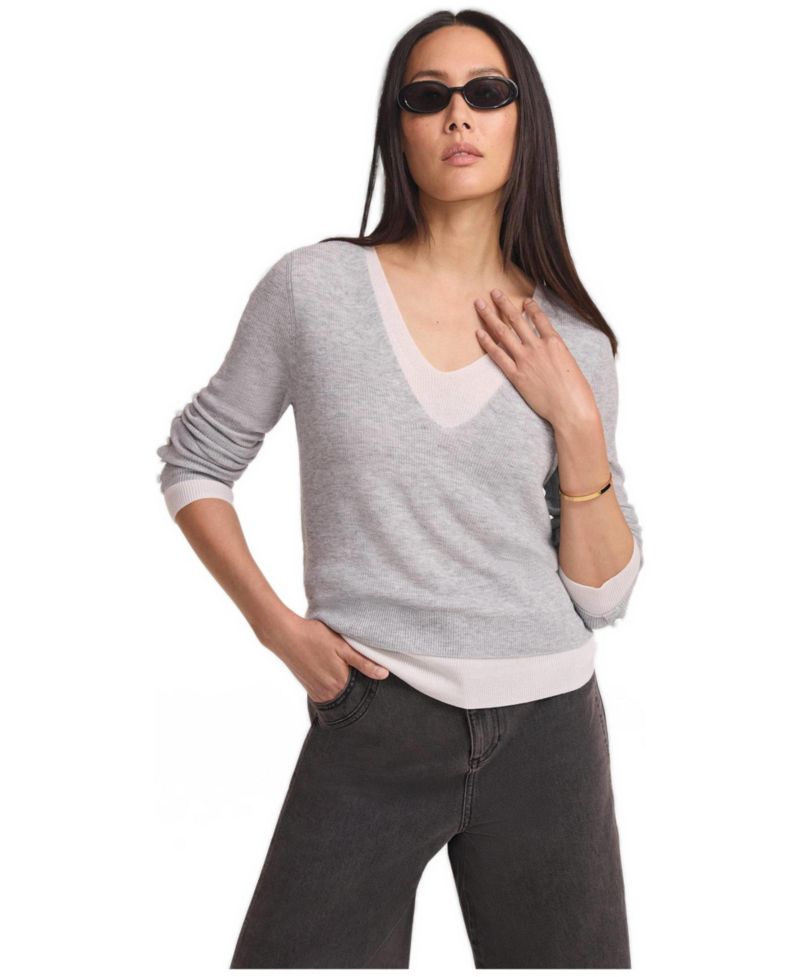 Women's Long-Sleeve V-Neck Layered Knit Top
