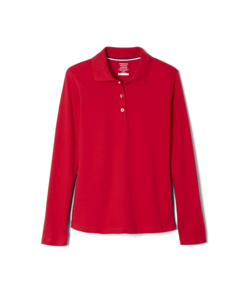 Big Girls Long Sleeve Interlock Knit Polo with Picot Collar
